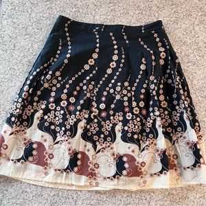 H&M | Women’s Geometric Navy Blue Floral 100% Cotton Lined Flare Skirt, Size 10